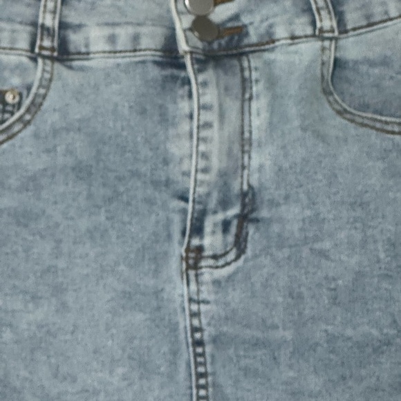 Sequin Fringe Hem Denim Mini Skirt Size L MICAS Jeans Concert Party Silver Blue - Picture 7 of 10